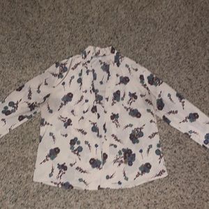 Long sleeve cream floral open front top kimono cardigan